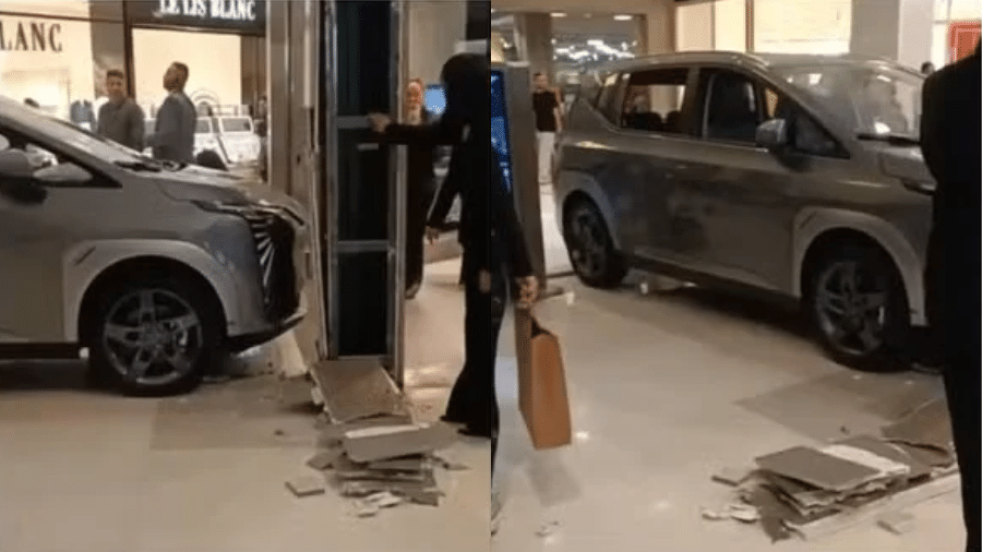 Criança bate carro elétrico de luxo em exposição dentro de shopping em SP